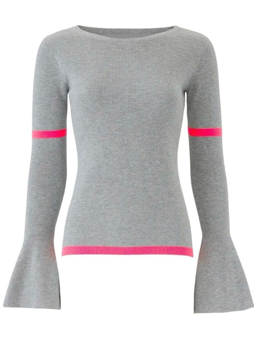 Slate & Willow Gray Pink Ribbed Cotton Bell Sleeve Sweater M